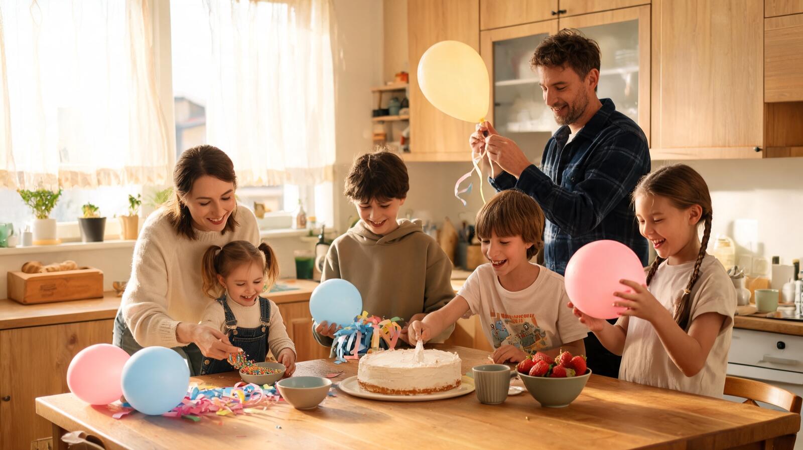 Parents et enfants préparent une fête ensemble