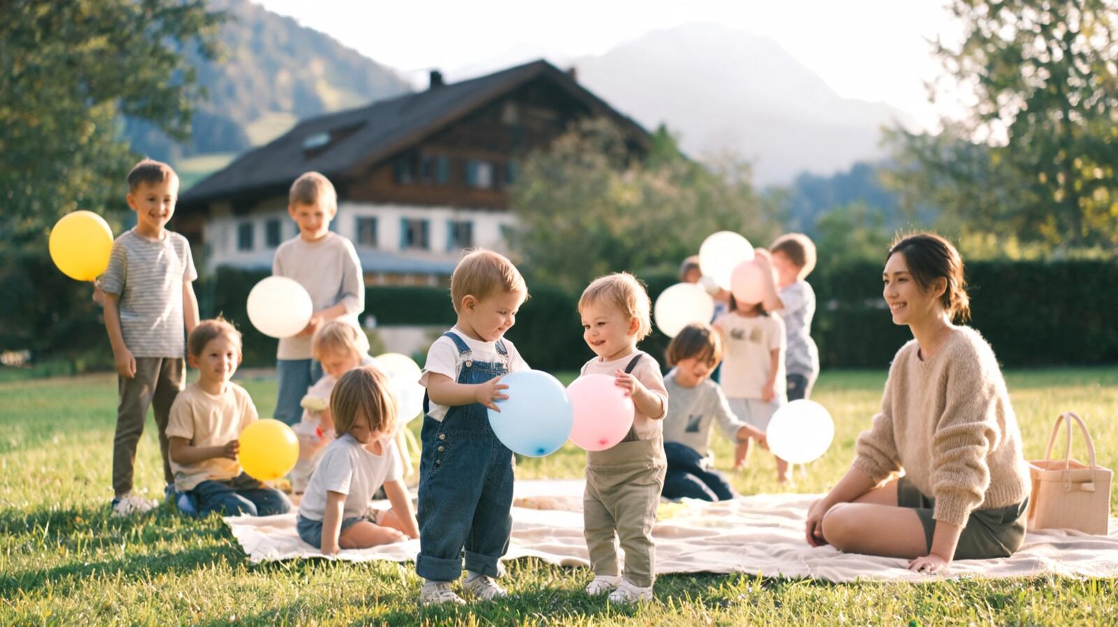 Des enfants de 4 ans jouent avec des ballons