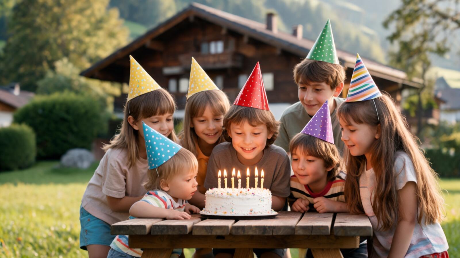 Des enfants de 6 ans autour d’un gâteau à six bougies