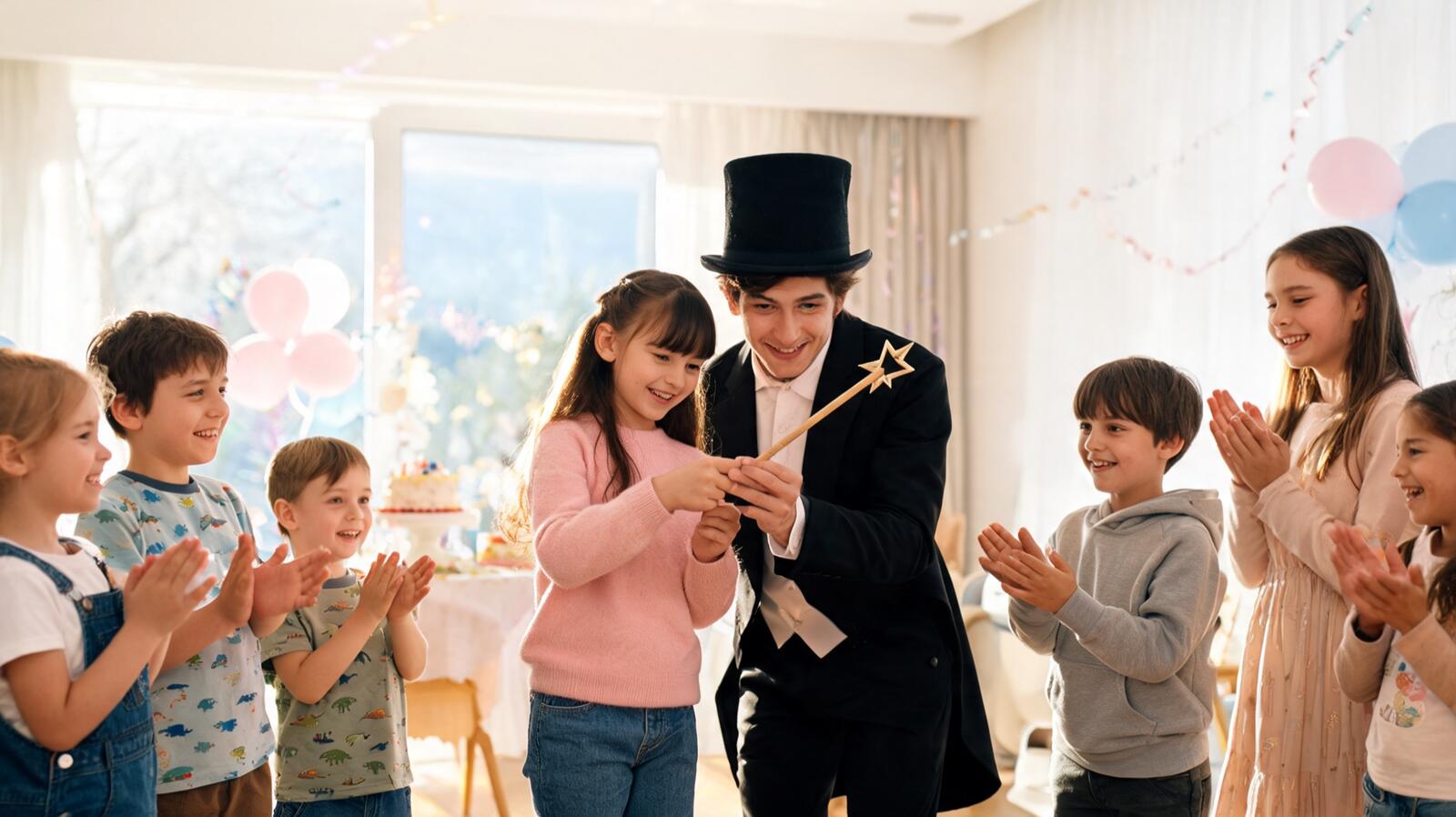 Un enfant assiste le magicien pendant le spectacle