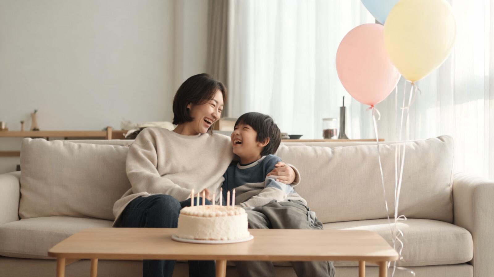 Un parent et son enfant détendus avec un gâteau simple