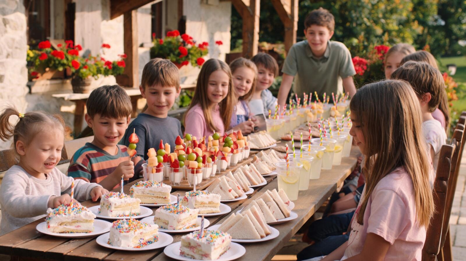 Buffet de goûter préparé pour dix enfants