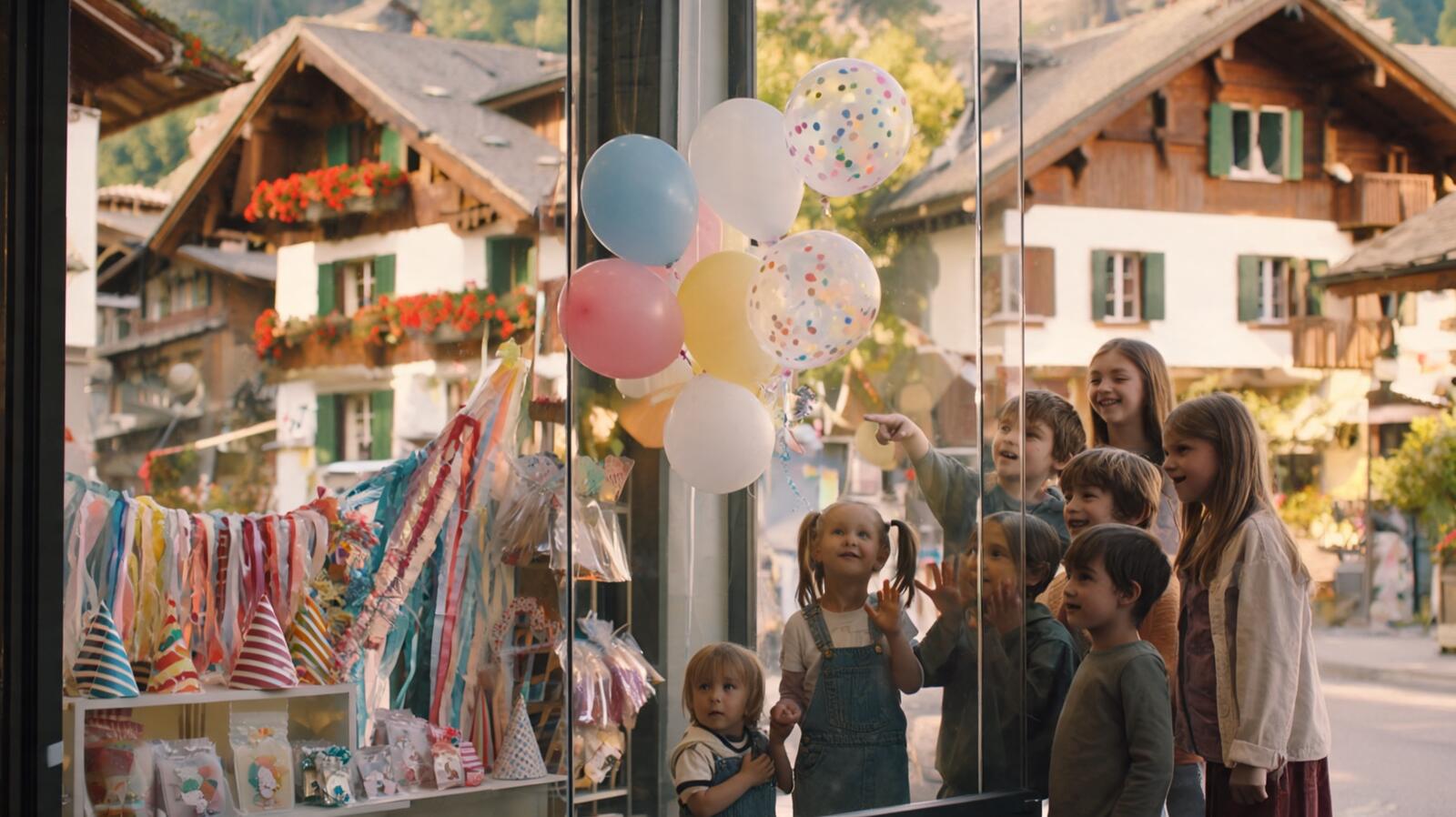 Ballons et fournitures de fête en vitrine