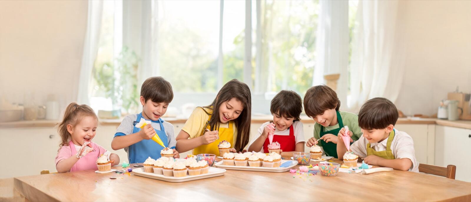 Des enfants décorent des cupcakes en atelier