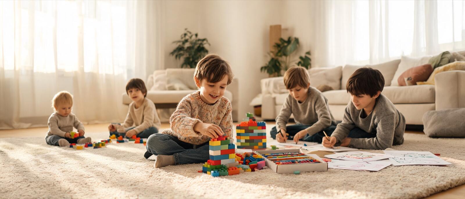 Un enfant de 6 ans joue avec des jeux de construction