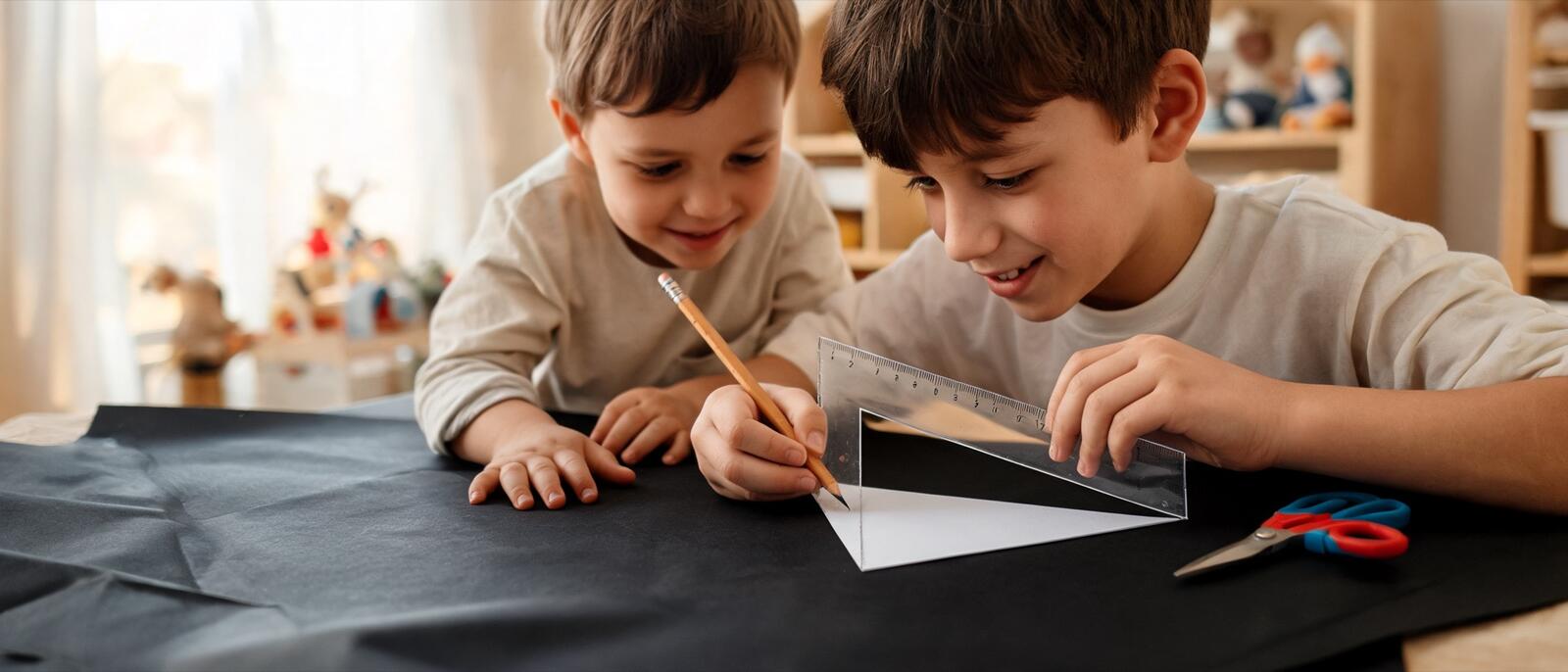 Mesure d’un gabarit de fanion avec une règle et un crayon