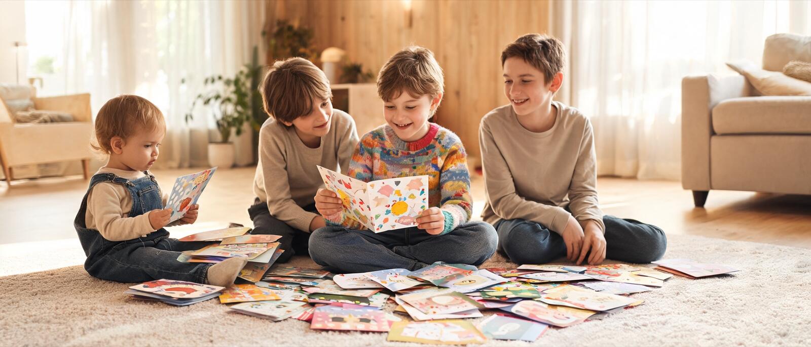 Un enfant de 6 ans ouvre ses cartes d’anniversaire