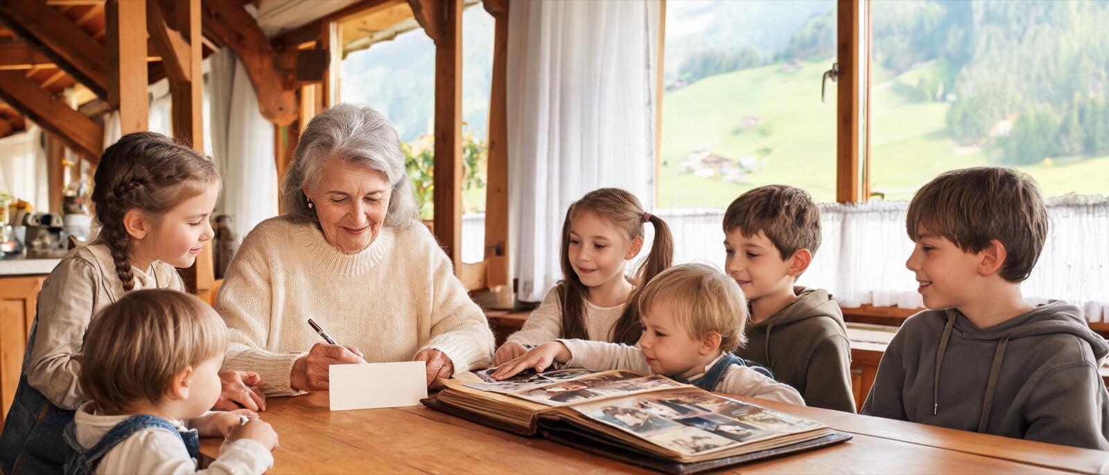 Une grand-mère écrit une carte d’anniversaire