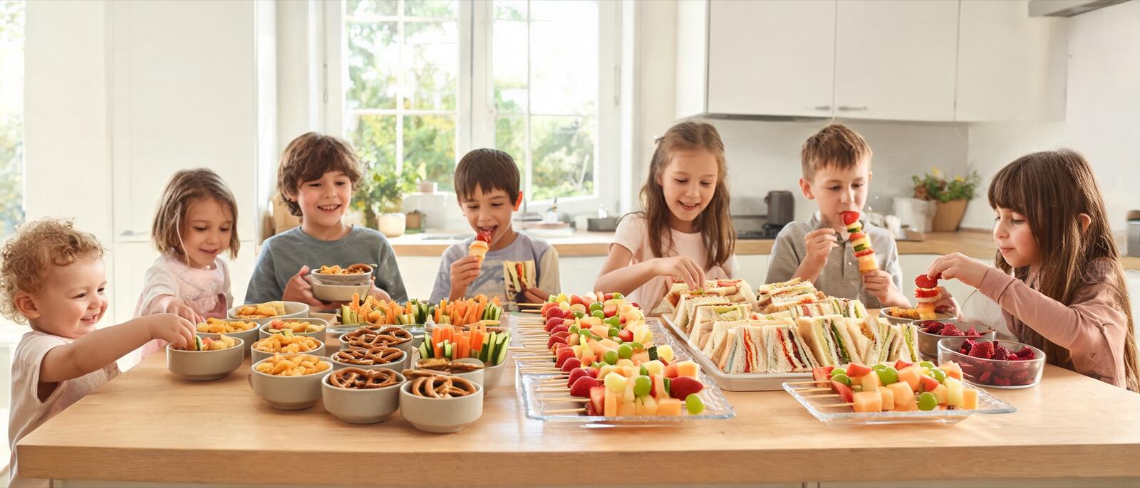 Portions de goûter préparées sur un plan de travail