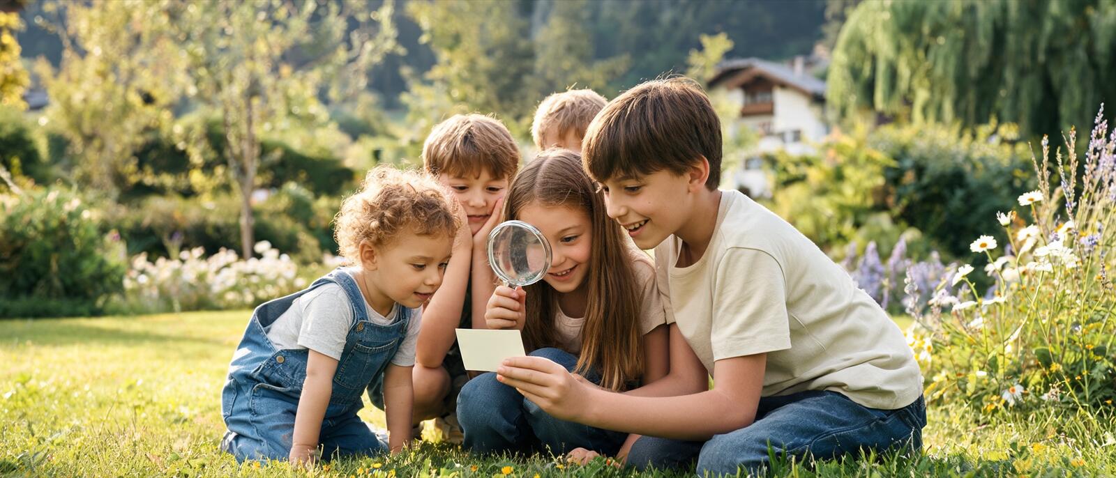 Des enfants résolvent une énigme avec une loupe
