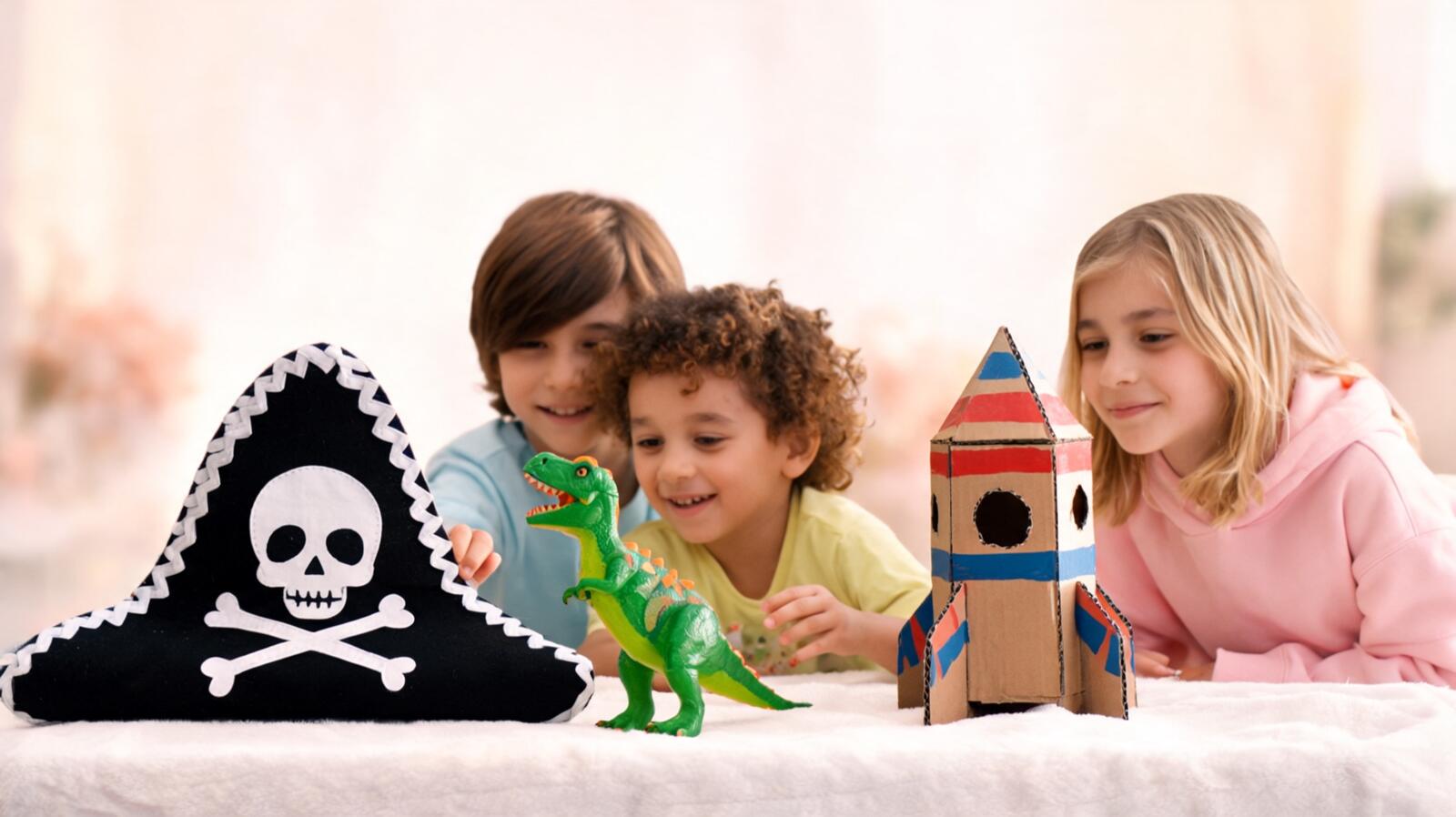 Accessoires de thèmes de fête : pirate, dinosaure et fusée